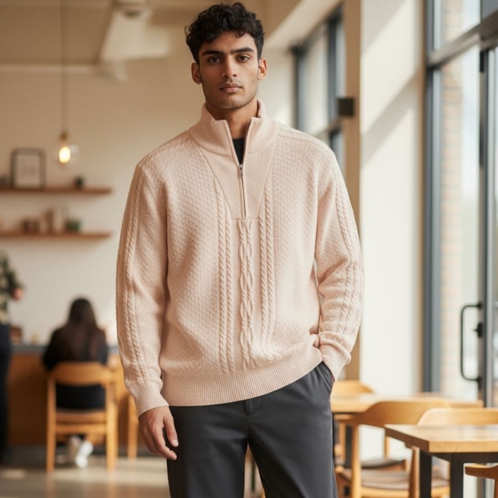 Spring + Mercer Men's Quarter Zip Cream Sweater S